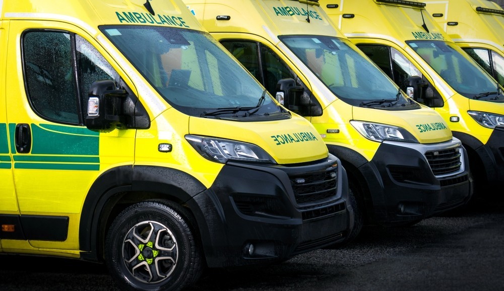 A fleet of ambulances parked up