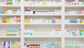 A shelf in a pharmacy store