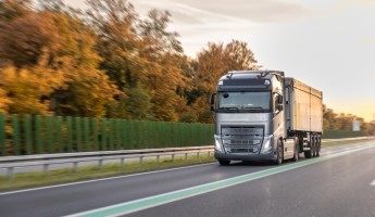 A truck driving on the road