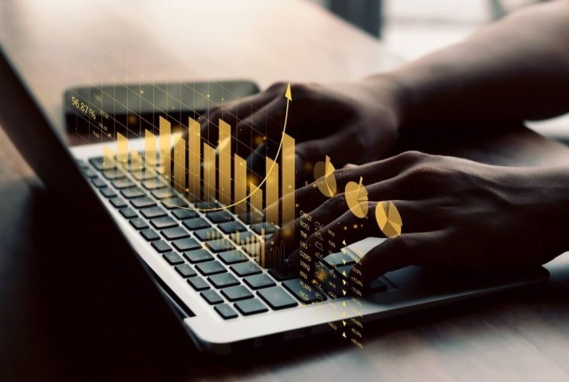Business person analysing financial data