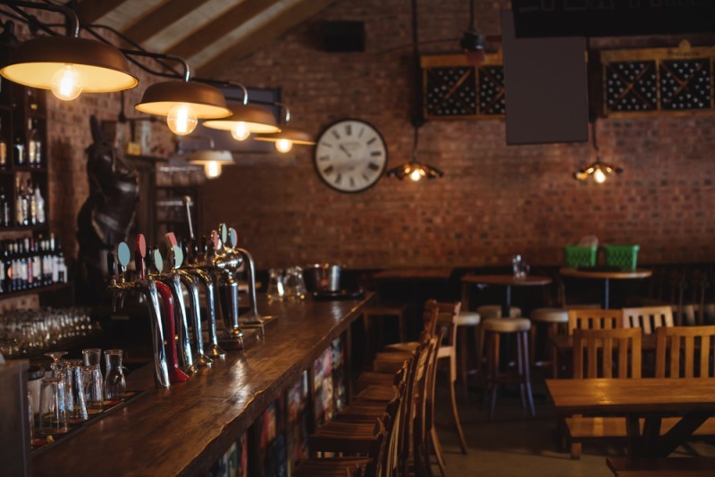 A wooden bar in a pub